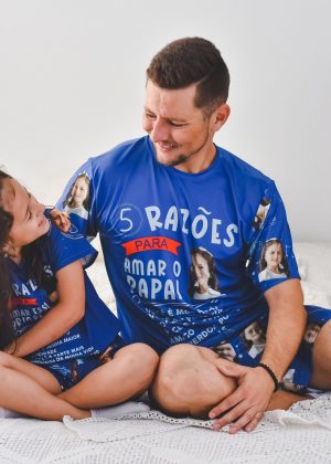 Combo Pijama Curto Pai e Filha Personalizado Foto Razões Lumaré