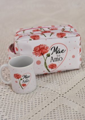 Necessaire Dupla Personalizada + Caneca - Mãe Te Amo