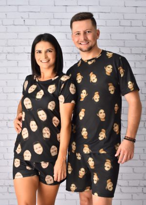 Combo Pijama Casal Curto Personalizado com Foto - Preto