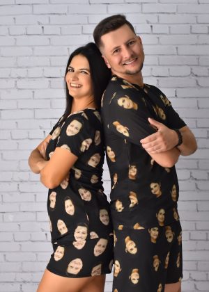 Combo Pijama Casal Curto Personalizado com Foto - Preto
