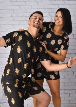Combo Pijama Casal Curto Personalizado com Foto - Preto