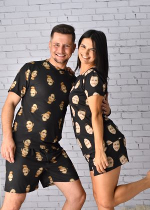 Combo Pijama Casal Curto Personalizado com Foto - Preto