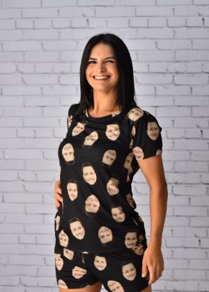 Pijama de Malha Curto Personalizado com Foto - Preto