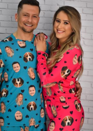 Pijama Casal Jersey Pink/Turquesa