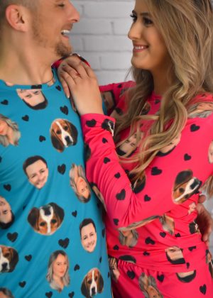 Pijama Casal Jersey Pink/Turquesa