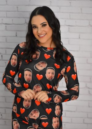 Pijama Feminino Jersey Preto Coração