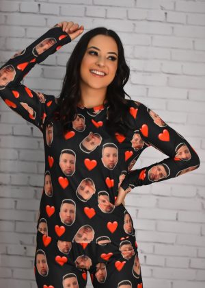 Pijama Feminino Jersey Preto Coração