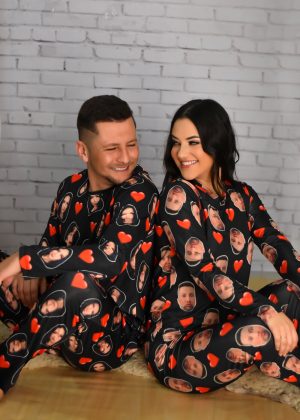 Pijama Casal Jersey Preto Coração