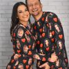 Pijama Casal Jersey Preto Coração