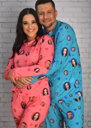 Pijama Casal Jersey Rosa / Azul