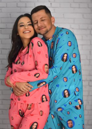 Pijama Casal Jersey Rosa / Azul