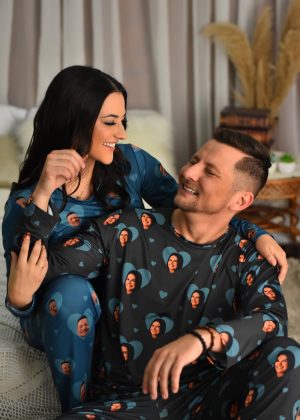 Pijama Casal Jersey Azul Petróleo/Cinza Escuro