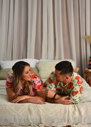 Pijama Casal Jersey Rosa/Verde Love