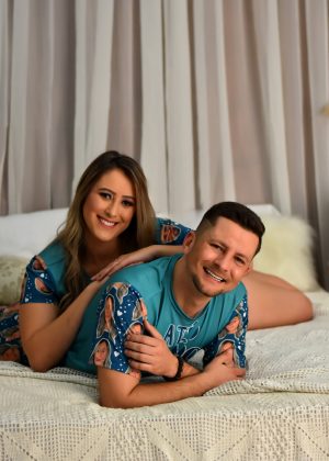 Pijama Curto Casal Jersey Turquesa