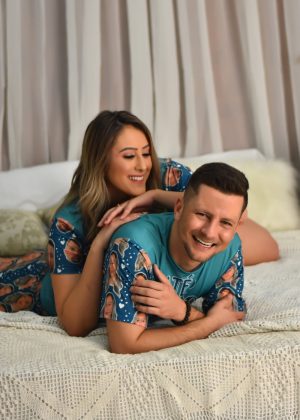 Pijama Curto Casal Jersey Turquesa