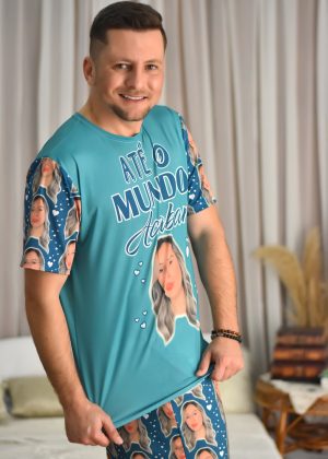 Pijama Curto Masculino Jersey Turquesa