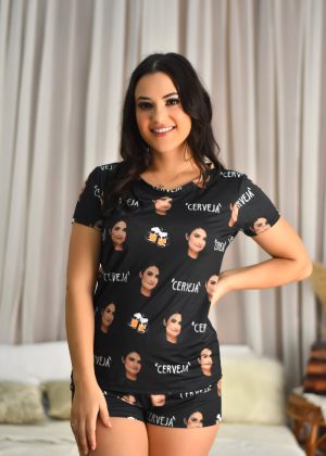 Pijama Feminino Jersey Frase Combinada